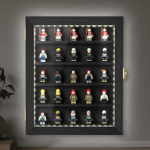 Minifigure Miniature Display Case with LED 11X14In Figures Toy Building Block Shadow Box with HD Acrylic Glass, Removable 5 Plates for Collecting Minifigure Exquisite Souvenirs