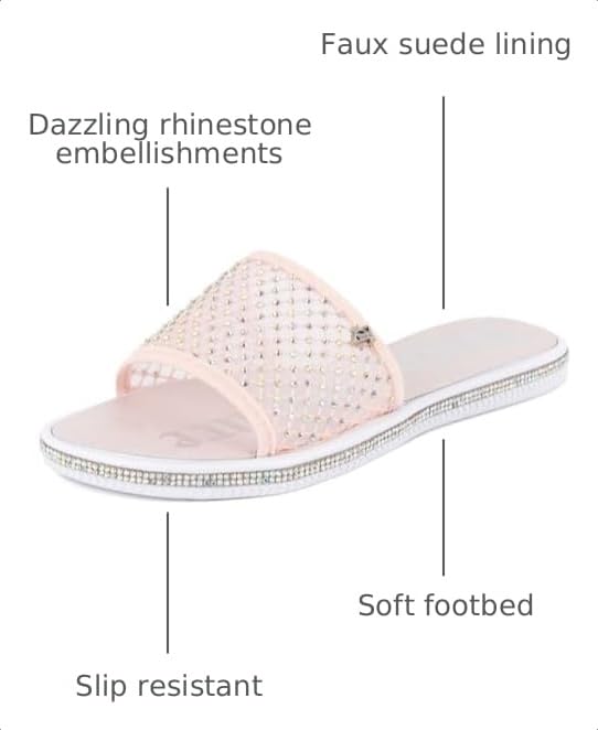 Image of Juicy Couture Women's Slide Sandals - Glitter Bling Open Toe Sparkle Flats - Dressy Summer Casual Footwear