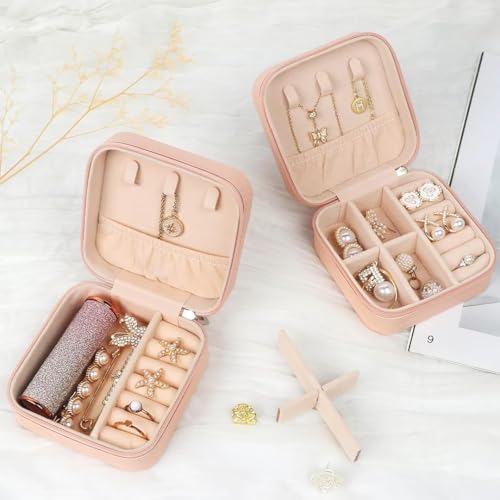 Image of Nibbler Pack of 2 Square Travel Jewellery Box for Women, Travel Earrings Organiser Box, Portable Jewellery Box Organisers for Rings, Earrings, Bracelets, Necklaces Decorative boxes