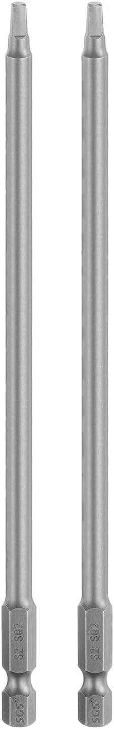 HARFINGTON 2pcs Square Screwdriver Bit SQ2 1/4" Hex Shank 150mm/6" Length Magnetic 4 Point Hex Bits S2 Steel Industrial Grade Electric Screw Driver Bit 6mm Rod