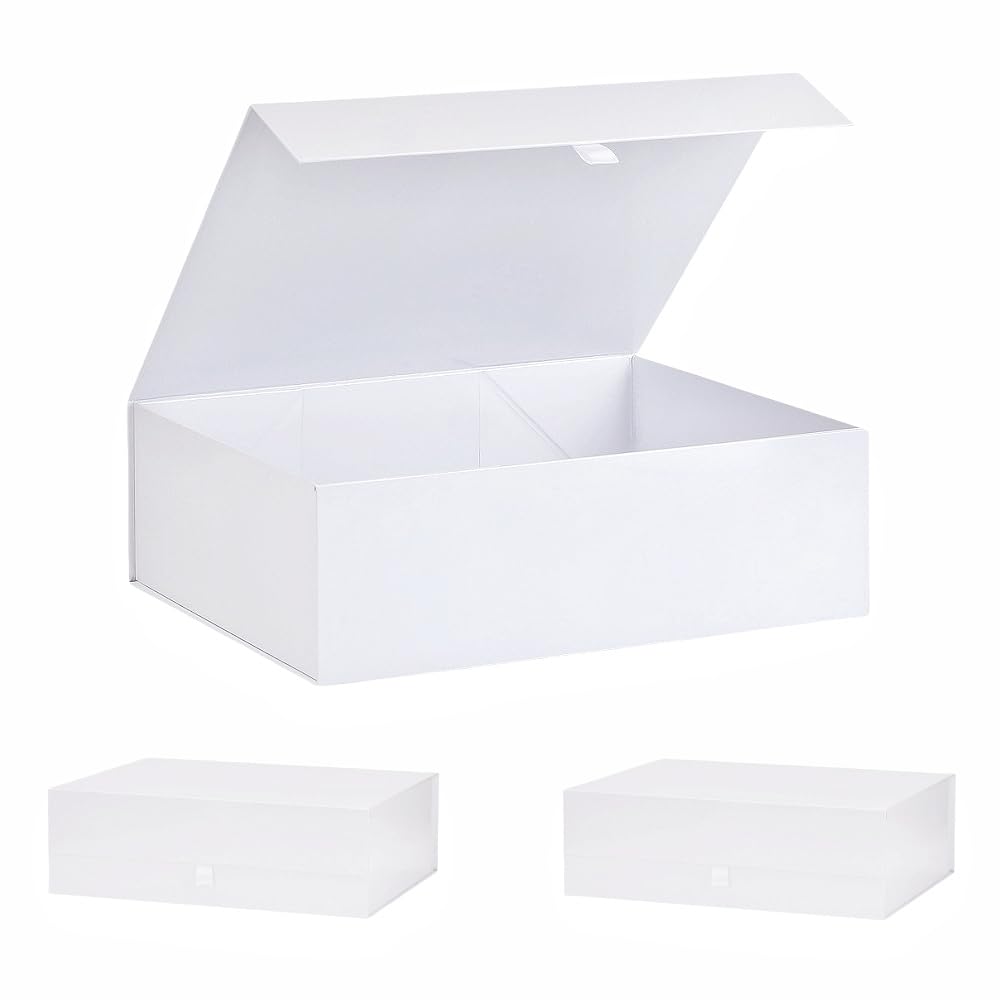 PLINJOY Extra Large White Gift Box 3 Pack 16.5x14x5.5 Inches,Gift Boxs for Presents with Lid Magnetic Closure Collapsible,Bridesmaid Proposal Box,Birthday, Christmas,for Clothes and Large Gifts