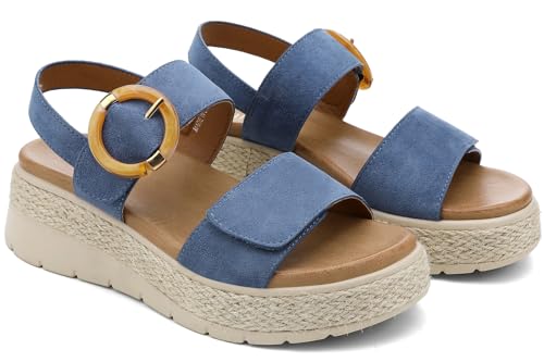 Image of UBFEN Womens Espadrille Platform Sandals Low Wedge Orthopedic Arch Support | Cushion Insole, Comfortable Dressy Buckle Sandals for Walking and Vacation, Low Heel, Adjustable Strap