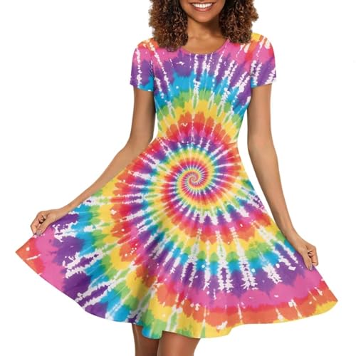 Image of AFPANQZ Womens Casual Summer Lightweight Vintage Dress Short Sleeve Midi Dress Knee-Long Luxury Formal Dress