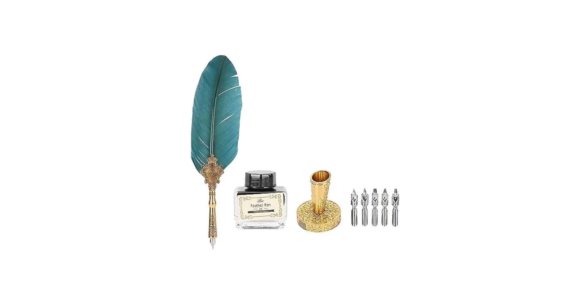 ドイツで購入したカリグラフィー羽ペンセット インク瓶付き 替えペン先5本 ドイツで購入したカリグラフィー羽ペンセット インク瓶付き 替え