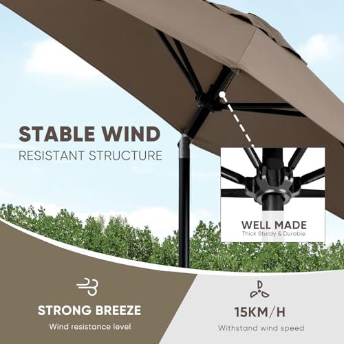 Image of Tempera Heavy Duty High Wind Beach Umbrella with Sand Anchor & Carry Bag | Patio Outdoor Umbrella with Aluminum Frame and Push Button Tilt, Ideal for Garden Lawn, UPF 60+