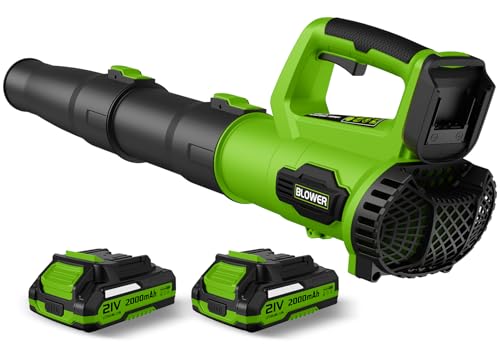LEAPUL Leaf Blower Cordless, 21V Electric Leaf Blower with 2×2.0Ah Batteries & 1 Fast Charger, Lightweight Battery Powered Blower for Lawn Care, Patio Cleaning