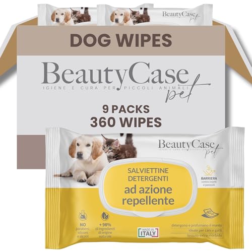 Beauty Case Dog Wipes 360 Count (9x40) - Extra Soft Pet Wipes for Dogs, Puppies and Cats - Insect Repellent Action - Dog Wet Wipe for Grooming Body, Paws and Bums