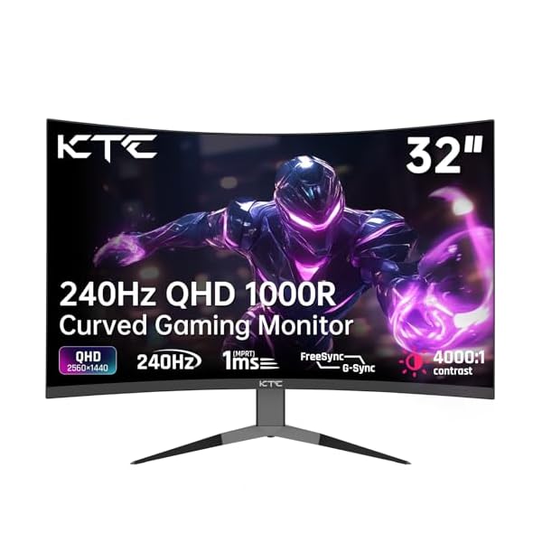 KTC 32Inch 240Hz Curved Gaming Monitor, 1000R VA, QHD(2560x1440p), 4000:1 Contrast, Support FreeSync GSync, HDMI2.0(144hz)/DP1.4(240hz)/Earphone, Tilt, Xbox PS5 Switch, 2K Computer Monitor for Gamer