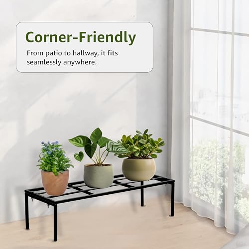 Image of Amazon Brand - Solimo Folding Metal Plant Stand (Pack of 2, Black) - Heavy-Duty, 60 kg /Shelf Load Capacity, 20 x 58 x 15 cm, Indoor & Outdoor Use