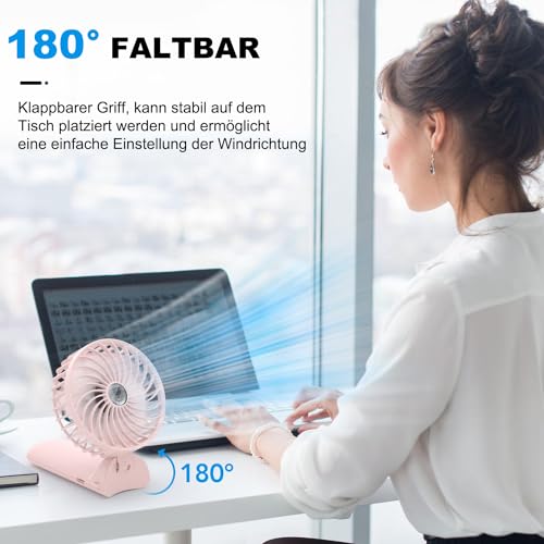Lepwings Handventilator, Mini Ventilator USB Wiederaufladbar, 5,5-16 Std. Laufzeit, 4 Windgeschwindigkeiten, Faltbarer Leiser Kleinventilator für Reisen, Büro, Zuhause und Draußen - Weiß 3