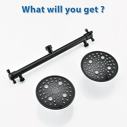 Proox Double Shower Head with Built-in Valve, High Pressure 6 Setting Dual Shower Head Design for Couple on Walk-in Bathroom or Single on Bathtub Bathroom - Matte Black