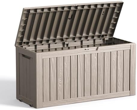 ATMELT 75 Gallon Outdoor Storage Box – Resin Deck Box with Lockable Lid, Waterproof Patio Furniture Storage for Tools, Garden & Yard Organization