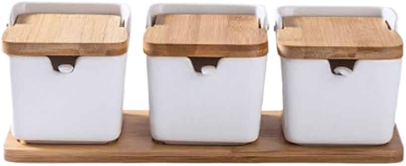 Creative Ceramic Seasoning Boxes White Pot Lid Salt Storage Kitchen Organizers