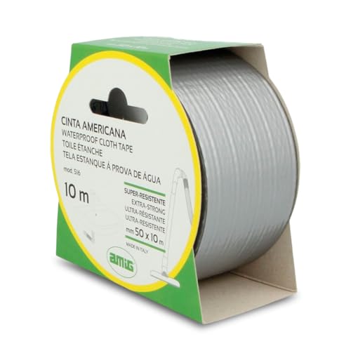 Amig - Cinta Americana Mod.516 de Fijación Extrafuerte y Resistente al Agua para Uso en Interiores o Exteriores - Perfecta para Bricolaje y Reparaciones - Medidas 10 m x 50 mm - Color Gris