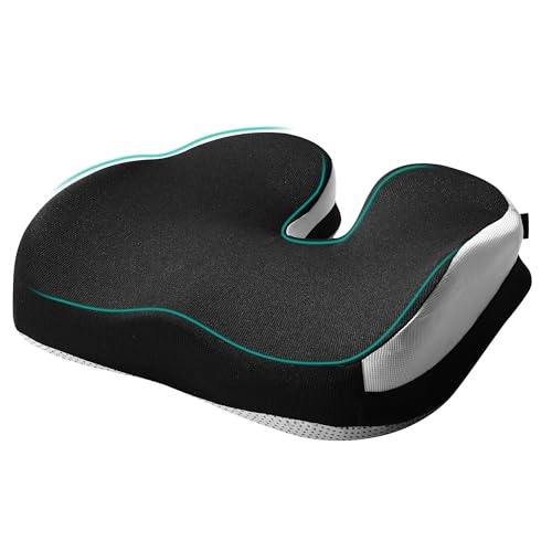 BUCOMTU Cojín para Coxis,Cojín de Asiento Ortopédico con Espuma Viscoelástica, Cojín Ergonómico para Coxis y Ciática, Alivio de Presión en Cadera y Espalda, Ideal para Silla de Oficina (Negro)