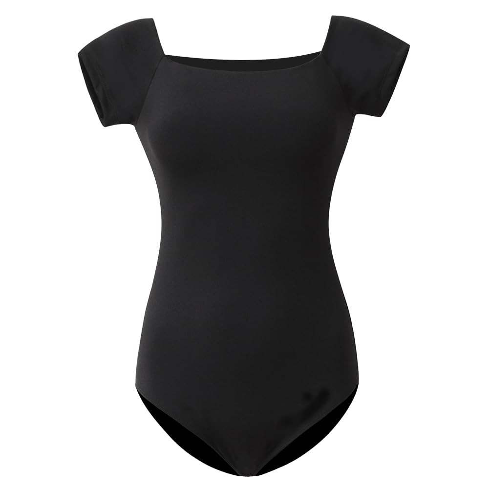 ROYAL SMEELA Justaucorps De Ballet Manches Courtes Femme Justaucorp Col Carré Danse Adulte Body Classique