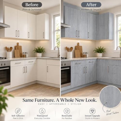 Image of HOME13 Wood Grain Wallpaper Peel and Stick Wood Contact Paper Self Adhesive Removable Thicken Wooden Wall Paper for Kitchen Cabinets Drawer Shelf Liner Waterproof(12x48 Inch, Slate Wooden)