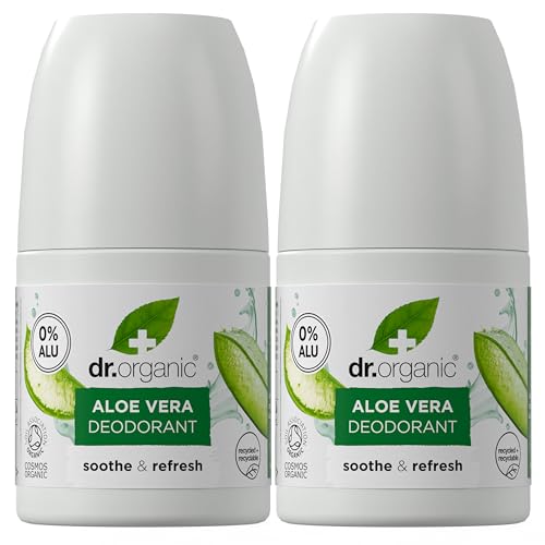 Dr Organic Desodorante Roll On de Aloe Vera 50ml x 2 pack - sin Aluminio, Parabenos ni Químicos, Desodorante Natural para Mujer y Hombre, Vegano y Orgánico