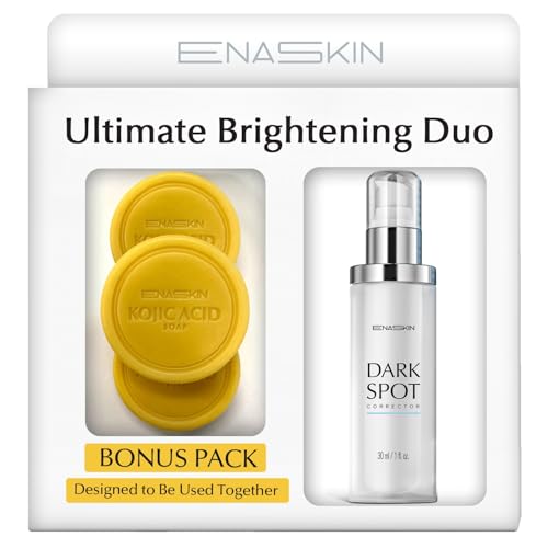 Enaskin Dark Spot Set - Serum & Soap Bars: Hyperpigmentation Body Treatment for Freckles Melasma Age Spot Sun Spot - Dark Spots Corrector Serum with Kojic Acid Soap Bars for Women and Men
