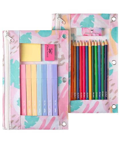 Image of Mr. Pen- Pencil Pouch for 3 Ring Binder, 2 Pack, 10 inchx6.75 inch, Smooth Zipper | Clear Window, Large Capacity Pencil Case with 3 Reinforced Grommets for School, Office, Supplies Storage | Clear Window, Large Capacity Pencil Case with 3 Reinforced Grommets for School, Office, Supplies Storage