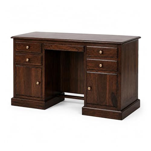 Image of SONA ART & CRAFTS Carmel Solid Sheesham Wooden Study Table for Students Big Size with 4 Drawers & 2 Cabinets Study Desk Table Office Table for Work from Home Writing Office Desk (Walnut Finish)