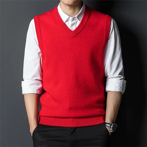Men's Sleeveless Knitted Sweater Vest Solid Color V-Neck Cotton Vest Pullover Casual Soft Tops3