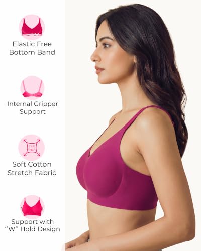 Image of Tweens Cotton Padded Bonded Bra for Women | Full Coverage Wire-Free Bra | Seamless No-Dig Comfort | Breathable Cotton | Elastic-Free Bottom Band & Side Wings | Pack of 1|