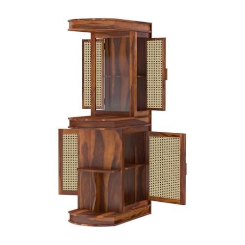 Image of The Attic Jaigarh Bar Cabinet, Hard and Soft Drinks Bar Storage Cabinet, Wine Wisky Scotch, Round Bar for Home, Honey Finish