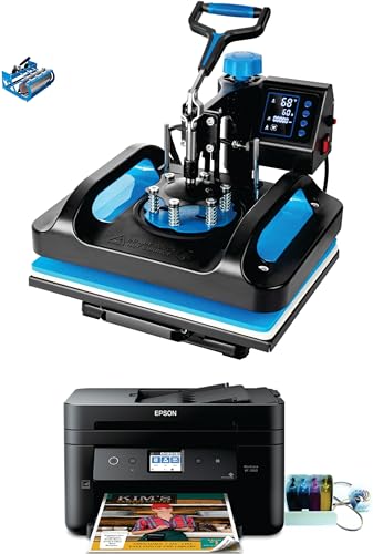 Sublimation Starter Kit – 15x15 Heat Press & Printer Bundle 8in1 Professional Combo for Mug Tumbler T-Shirt Business