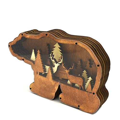 Annoomm Forest Bear Decor Animal Wooden And Acrylic Bear Statues And Figurines Home Ornament Woodland Bear Silhouette And Sculpture,Bear Decoration For Shelf Desk Wood (Bear) #TOP8