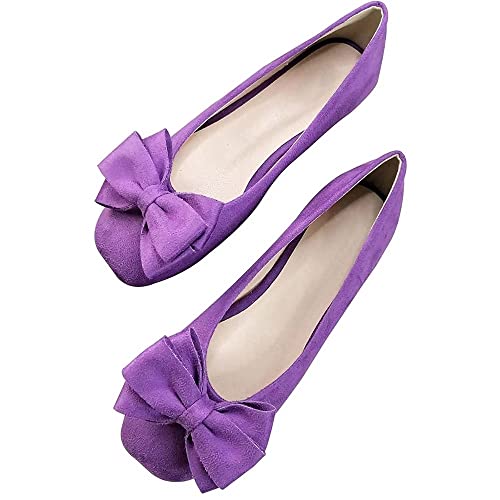 TN TANGNEST Women's Casual Flats Comfortable Suede Square Toe Bowkont Dress Flats Slip On Ballet Shoes Soft Walking Flats