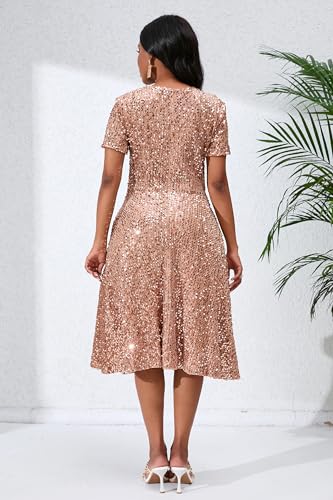 Image of Sequins Glitter Short Sleeve Women's Maxi A-line Dress - Sparkly Party Elegant