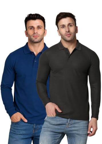 Image of INKKR Full Sleeve Men's Solid Polo Neck T-Shirt Combo