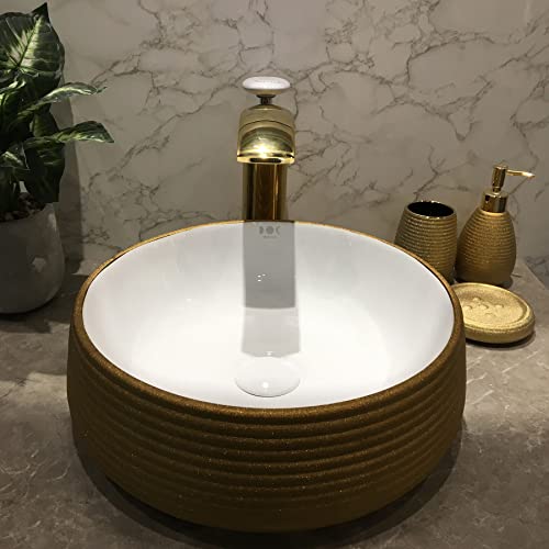 Ceramic Vessel Sink Caelsikay Round Bathroom Sink Bowl Sinks Above Counter For Bathrooms Cabinet Circle Vanity Sink, Gold #TOP5