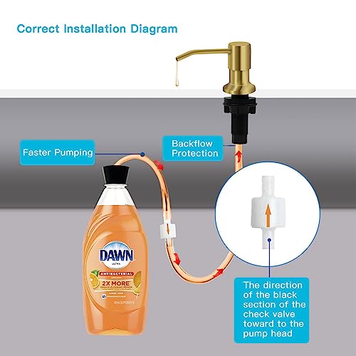 Image of Sink Soap Dispenser, Kichen Sink Soap Dispenser, 47 inch Extension Tube kit, Under Sink Soap Dispenser Pump, No Need More Refills (Golden, 2 Pack)