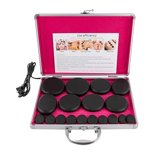 Massage Stone, 16pcs Lava Spa Volcanic Rock Stones + Heater Warmer Box for Hot Stone Massage Spa Therapy