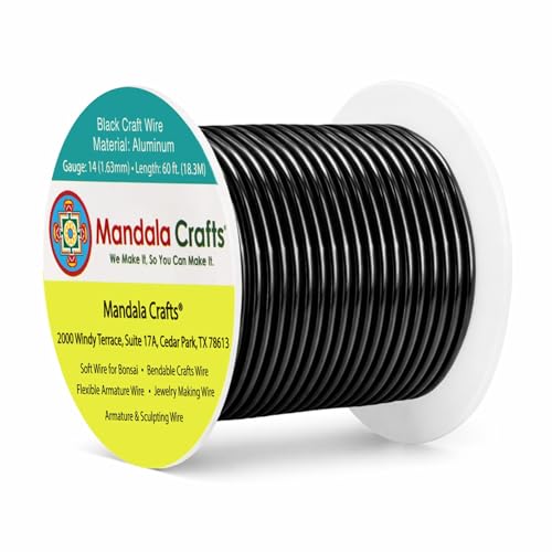 Image of Mandala Crafts 14 Gauge Black Anodized Aluminum Craft Wire, 60 FT | Colored, Flexible, Bendable, for Bonsai, Armature, Sculpting, Wire Wrapping, Jewelry Making, Weather & Tarnish Resistant