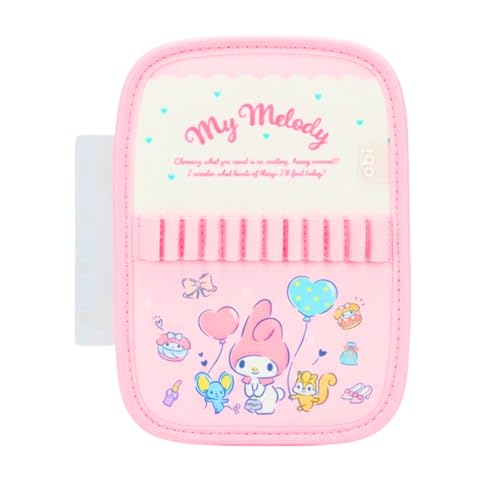 My Melody Estojo Acessório com Elástico para 24 Canetas, Compartimento com Zíper, Rosa, 14x20x1cm