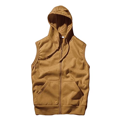 Maiyifu-GJ Men Zip Up Hoodie Tank Tops Fleece Lined Sleeveless Hooded Shirt Casual Lightweight Warm Zipper Hoodies Vests (Brown,Small)