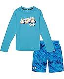 Under Armour Boys' 2-Piece Rashguard Swim Set, Short Sleeve Surf Shirt and Volley Trunks, UPF 50+ Sun Protection, Glacier Blue Ridge, 4