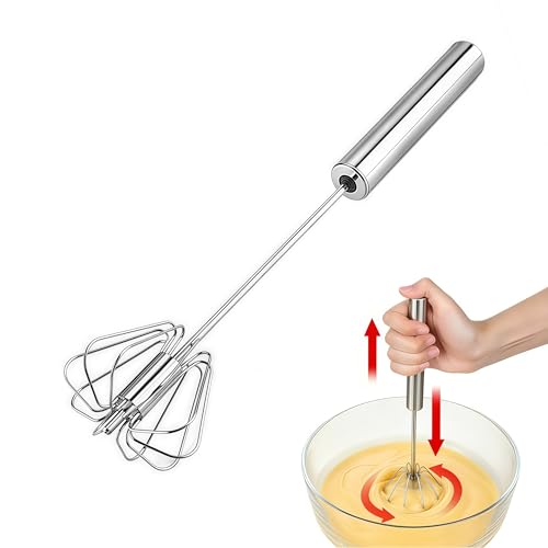 Stainless Steel Egg Whisk, Hand Push Rotary Whisk Blender, Versatile Milk Frother, Hand Push Mixer Stirrer for Blending, Whisking, Beating & Stirring (12in)