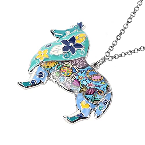 BONSNY Love Heart Enamel Zinc Alloy Metal Sheltie Rough Collie Necklace Dog Animal Pendant 18"3