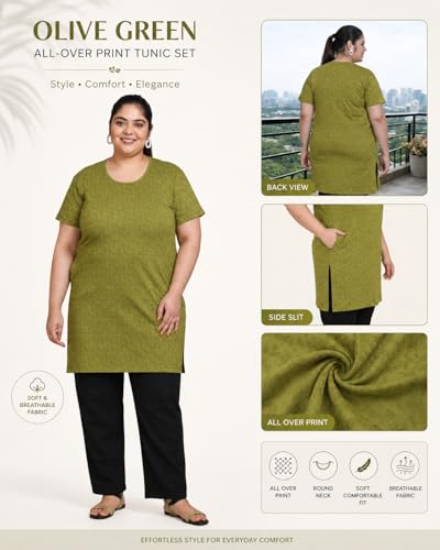 Image of In Love Women's All-Over Printed Cotton Plus Size Longline T-Shirt with Pockets