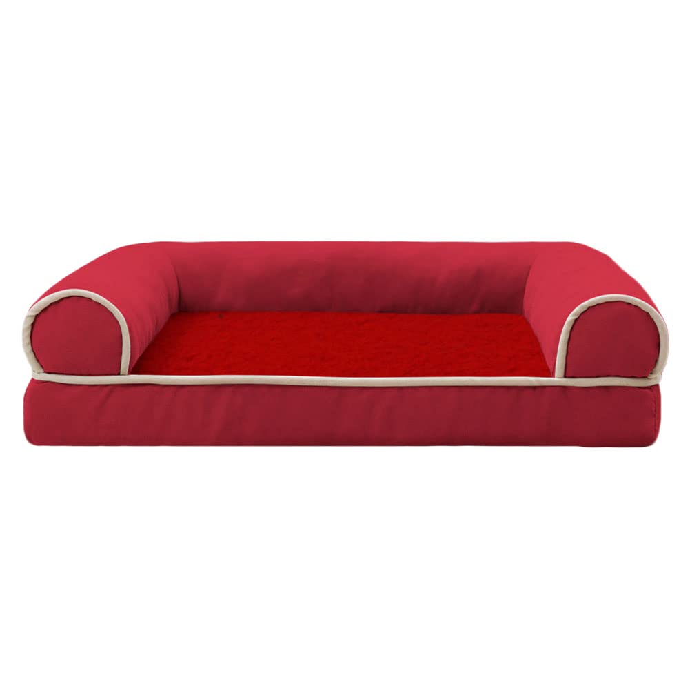 MISSMAO Pet Sofa Lounger Bed, Dog Mattress Non-slip Dog Couch Deluxe Fleece Cushion Super Soft Dog beds Basket Washable Anti Slip Pad,Red,XXL(90x65x12cm)