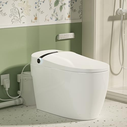 Macerating Toilet System Kit, Upflush Toilet with Pump For Basement, 4 in 1 Macerator Pump for Sink/Kitchen/Shower/Laundry/Bathtub Wastewater Lifting(500W Smart Macerating Toilet)