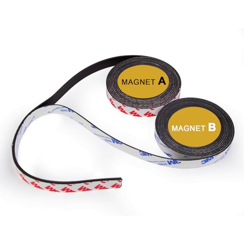 A+B Paired Magnetic Tape with Adhesive Backing, (10ft x 0.5 in x 2 Pack) Flexible AB Magnets Strips for DIY Closure Craftings, a b Magnet Match to Use
