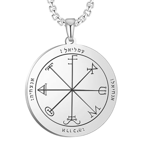 Stainless Steel First Pentacle of Saturn Pendant Necklace, Key of Solomon Seal Talisman for Protection, Unisex - 3rd Saturn, Steel Color