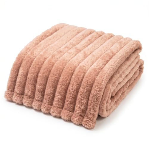 Americanflat 50x60 Faux Fur Throw Blanket - Soft and Breathable Throw Blanket for Couch, Bed, Chair - Pink Faux Fur Blankets Perfect for Home, Bedroom, or Outdoor Use