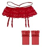 HAVBX Men's Sissy Skirted Thong Panties Bowknot Low Rise G-string Briefs Underwear with Gaters Belt (US, Alpha, One Size, Regular, Regular, Red)