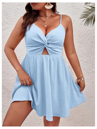 Image of Floerns Women's Plus Size Cut Out Twist Front Sleeveless Flare Hem Cami Dress